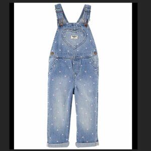 Girls Osh Kosh B'Gosh Denim Overalls Pink Hearts Print Blue Jeans Infant sz 18m
